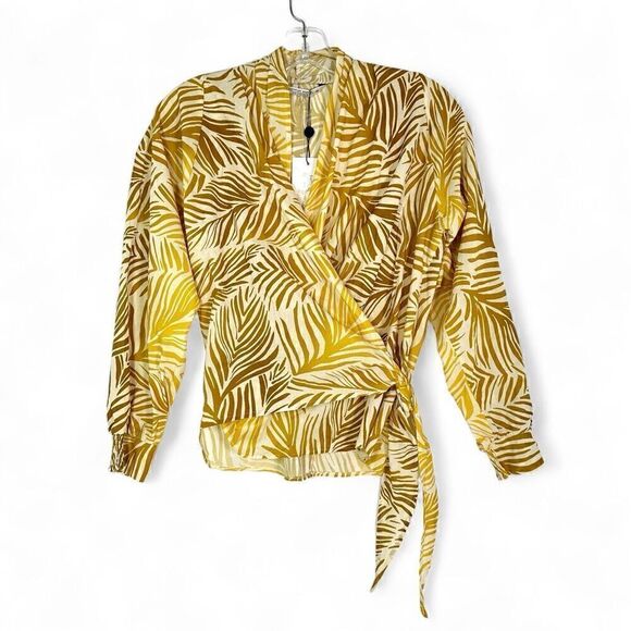 NEW Summum Woman Amsterdam Wrap Cotton Blouse Top EUR 40/ US 8 Palm Leaves Print - Picture 1 of 14